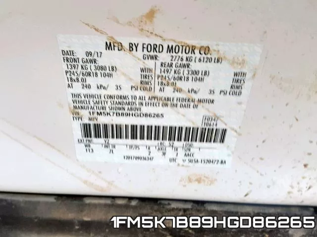 1FM5K7B89HGD86265 фото 2