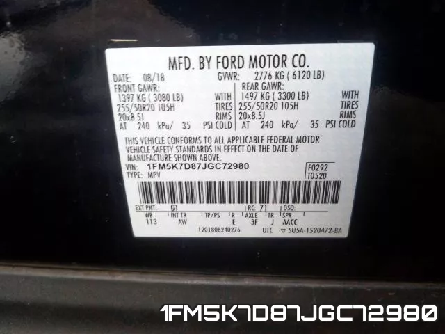 1FM5K7D87JGC72980 фото 2