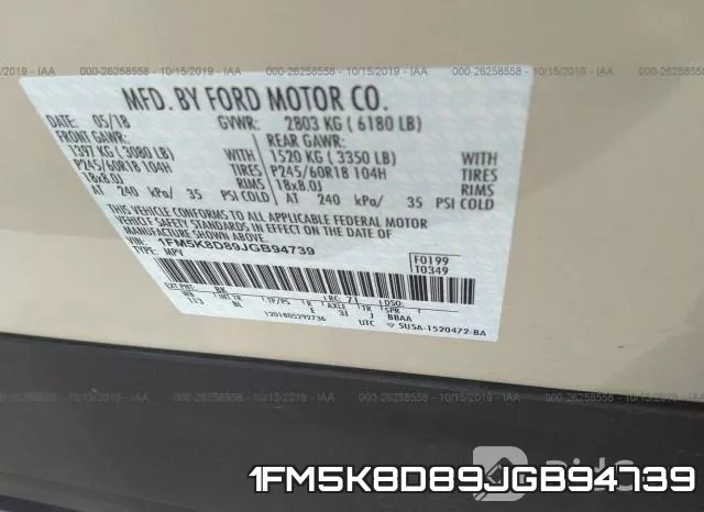 1FM5K8D89JGB94739 фото 9