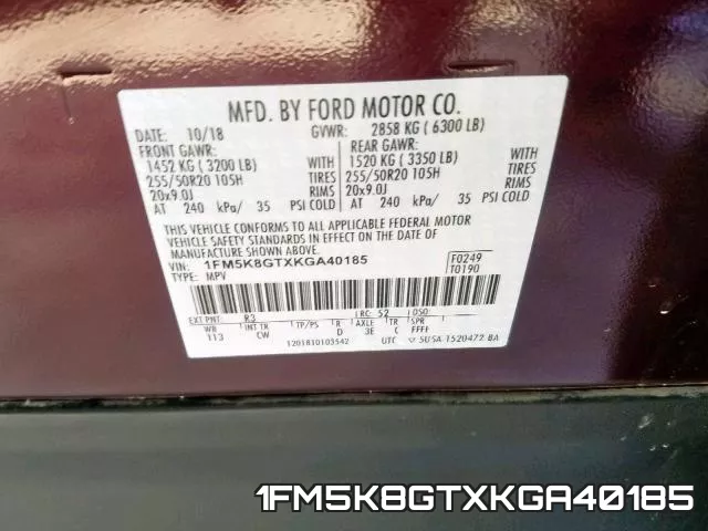 1FM5K8GTXKGA40185 фото 2
