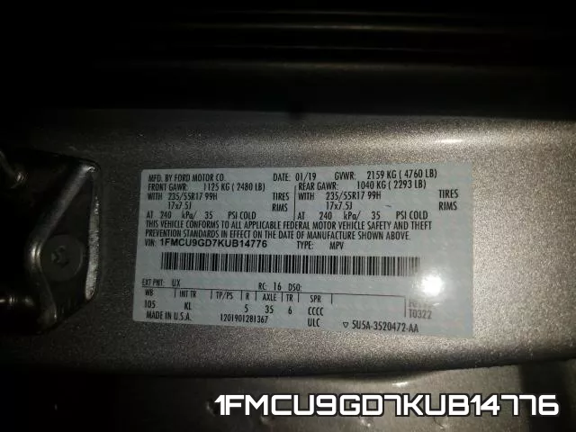 1FMCU9GD7KUB14776 фото 2