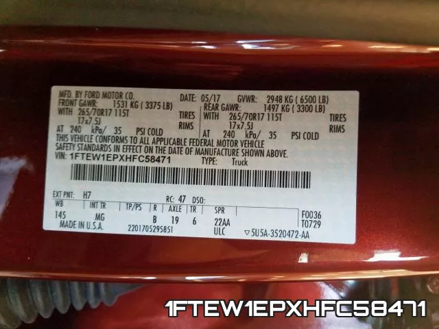 1FTEW1EPXHFC58471 фото 2