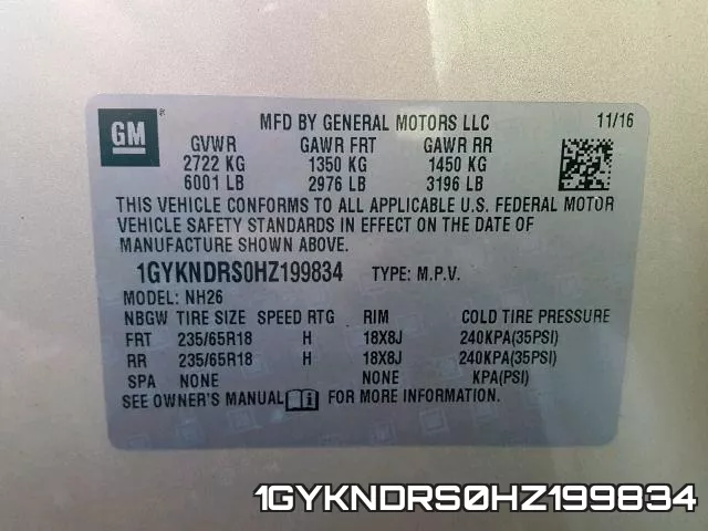 1GYKNDRS0HZ199834 фото 2