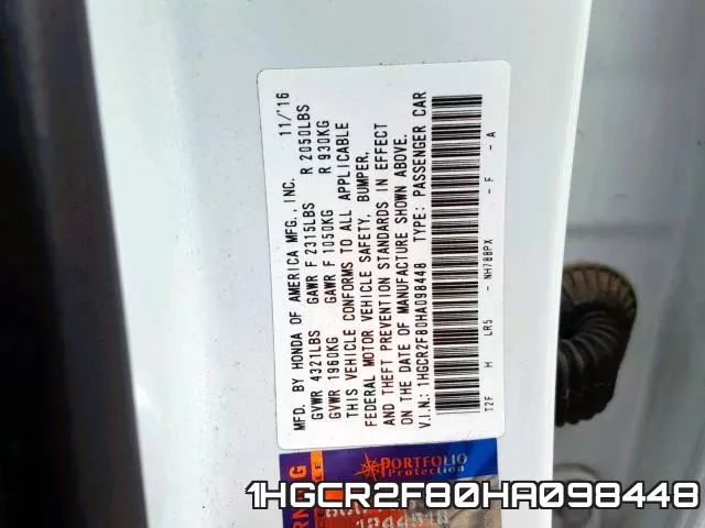 1HGCR2F80HA098448 фото 2