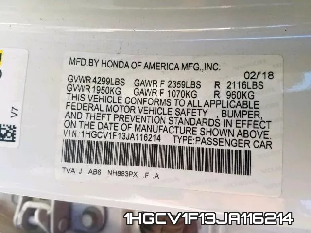 1HGCV1F13JA116214 фото 2
