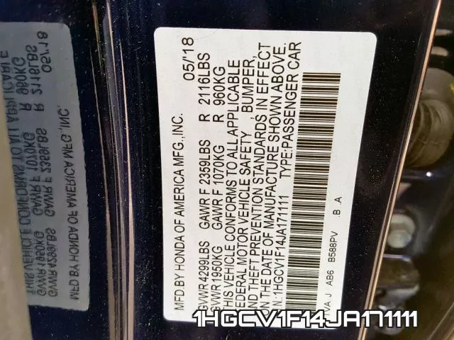 1HGCV1F14JA171111 фото 2
