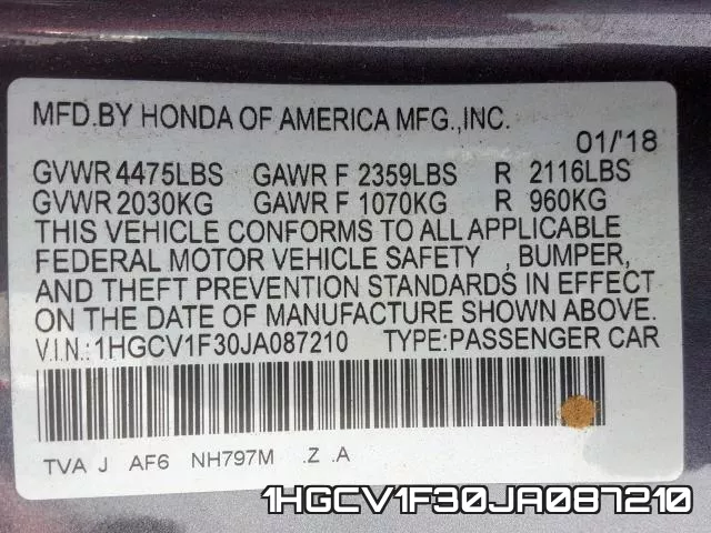 1HGCV1F30JA087210 фото 2