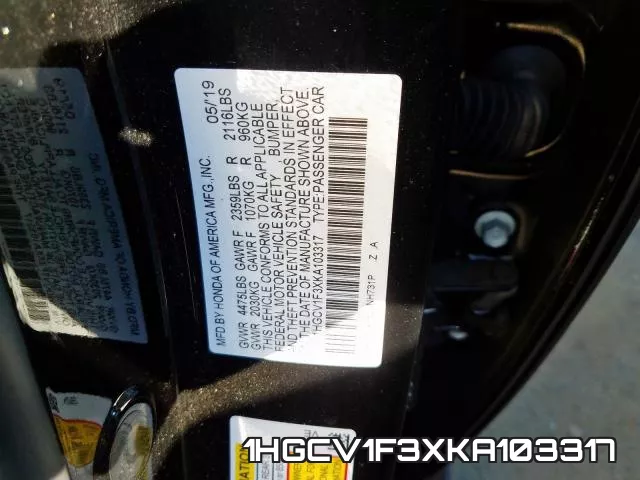 1HGCV1F3XKA103317 фото 2