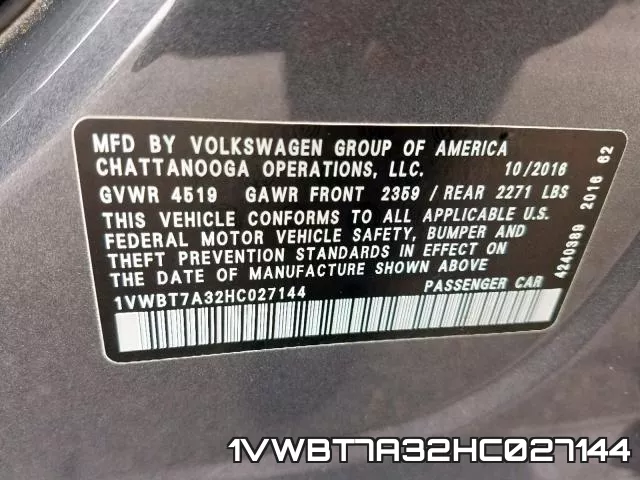 1VWBT7A32HC027144 фото 2