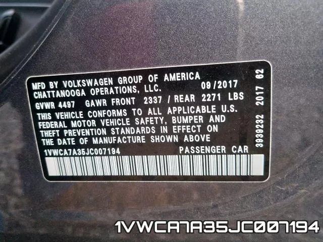 1VWCA7A35JC007194 фото 2
