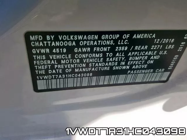 1VWDT7A31HC043098 фото 2