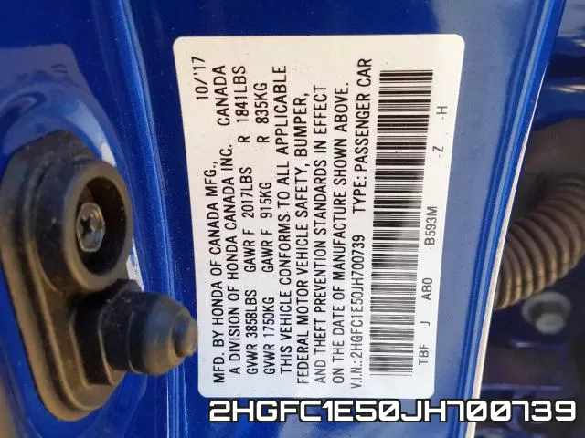 2HGFC1E50JH700739 фото 2
