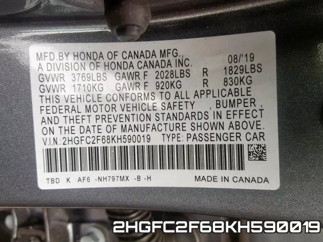 2HGFC2F68KH590019 фото 2