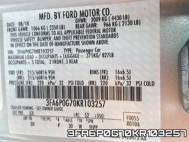 3FA6P0G70KR103257 фото 2