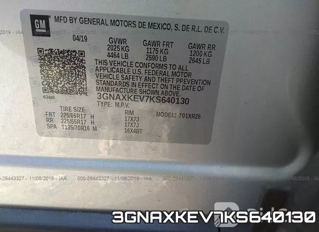 3GNAXKEV7KS640130 фото 7