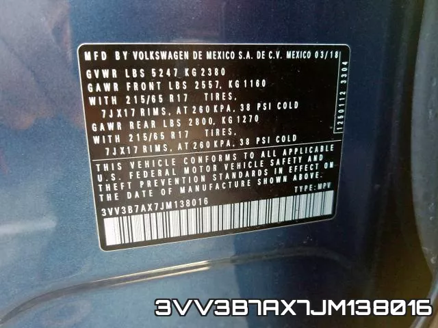 3VV3B7AX7JM138016 фото 2