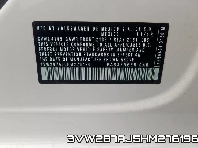 3VW2B7AJ5HM276196 фото 2