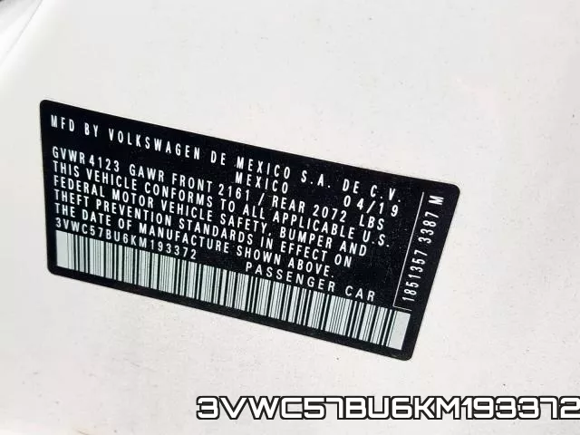 3VWC57BU6KM193372 фото 2