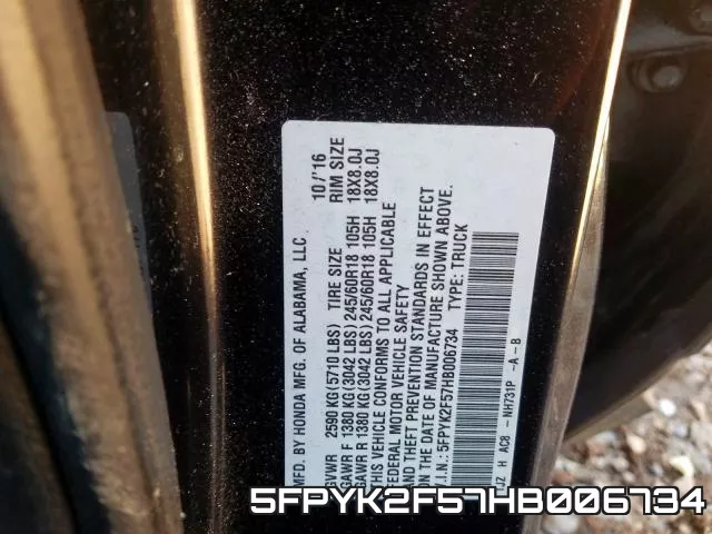 5FPYK2F57HB006734 фото 2