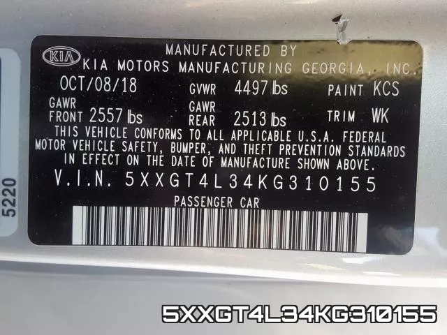 5XXGT4L34KG310155 фото 2