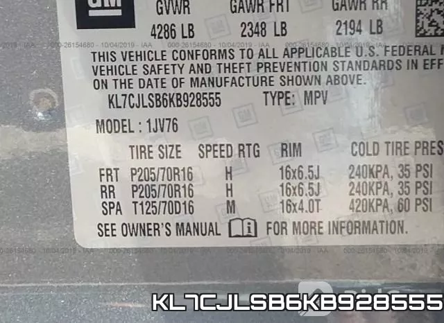 KL7CJLSB6KB928555 фото 10