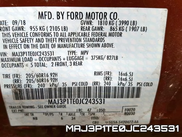 MAJ3P1TE0JC243531 фото 2