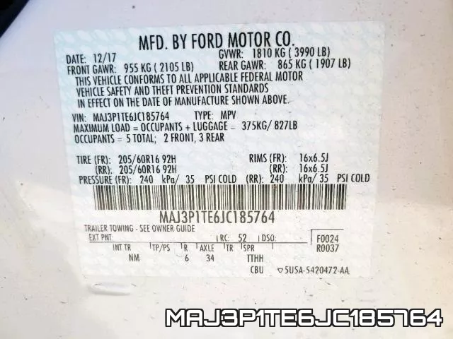 MAJ3P1TE6JC185764 фото 2