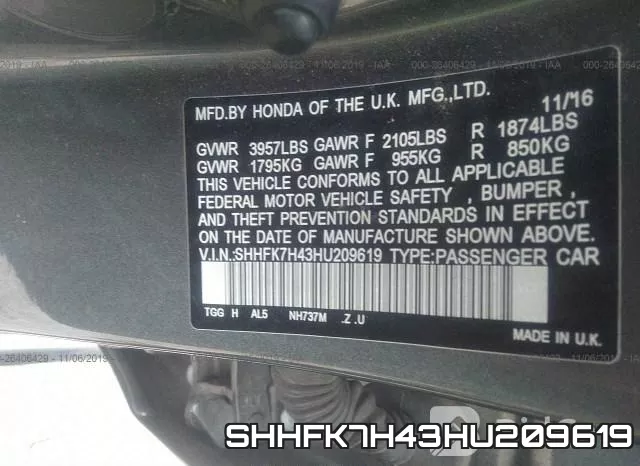 SHHFK7H43HU209619 фото 8
