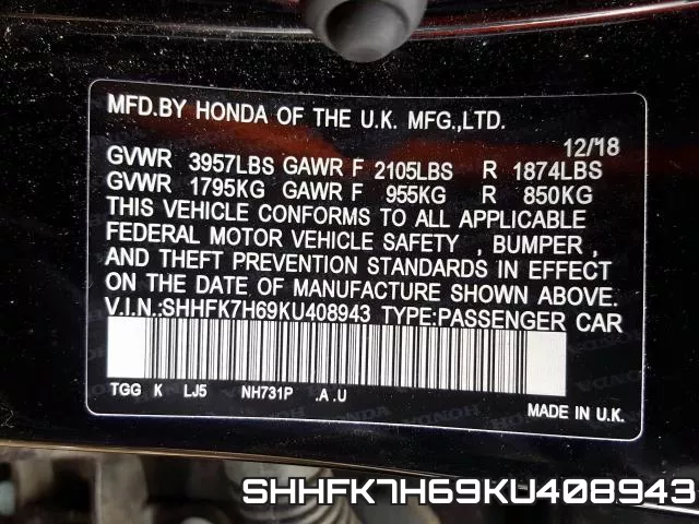 SHHFK7H69KU408943 фото 2