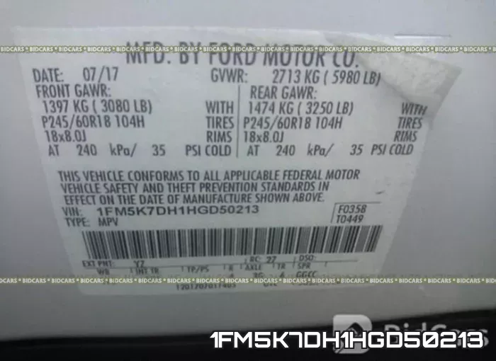 1FM5K7DH1HGD50213 фото 10