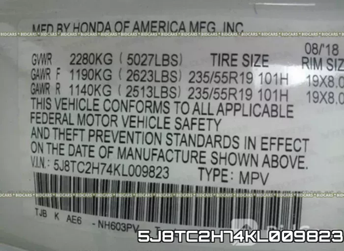 5J8TC2H74KL009823 фото 10