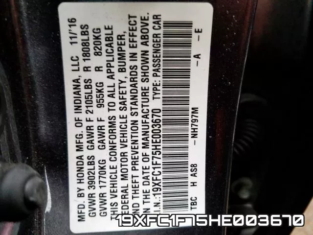 19XFC1F75HE003670 фото 2