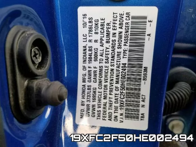 19XFC2F50HE002494 фото 2