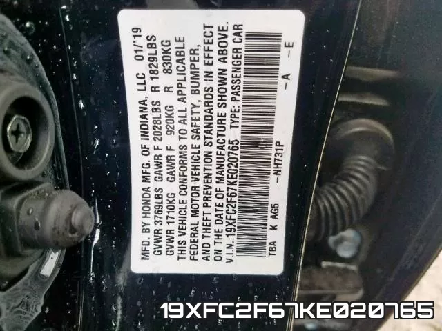 19XFC2F67KE020765 фото 2