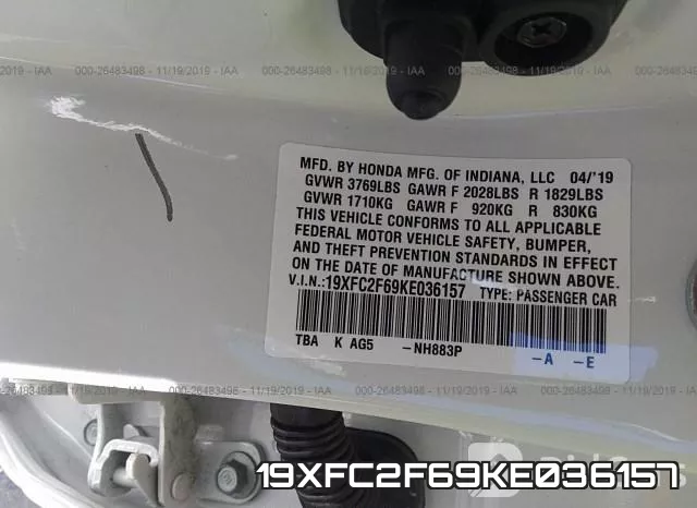19XFC2F69KE036157 фото 9