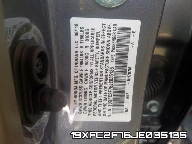19XFC2F76JE035135 фото 2