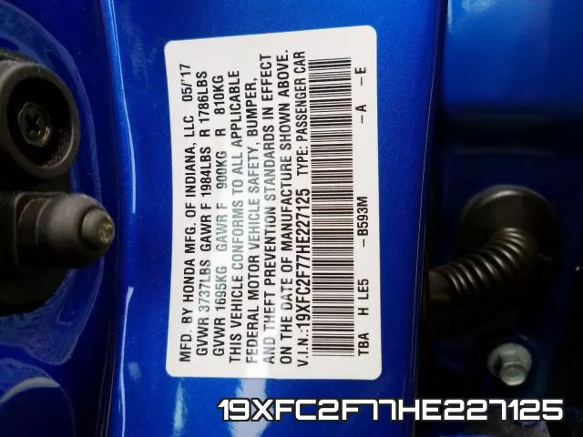19XFC2F77HE227125 фото 2