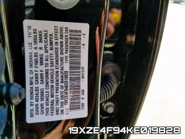 19XZE4F94KE019828 фото 2