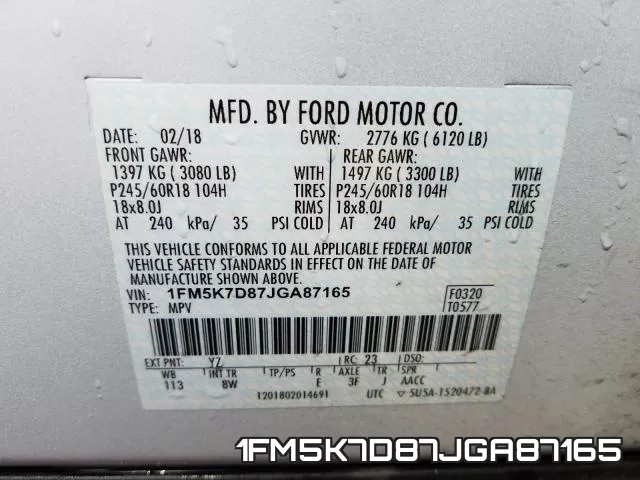 1FM5K7D87JGA87165 фото 2