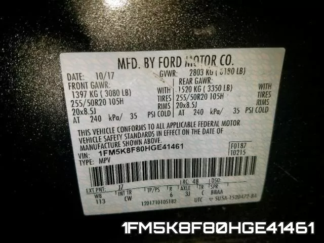 1FM5K8F80HGE41461 фото 2