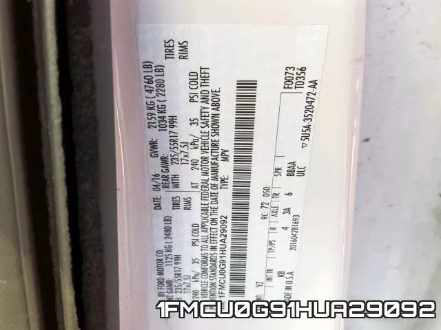 1FMCU0G91HUA29092 фото 2
