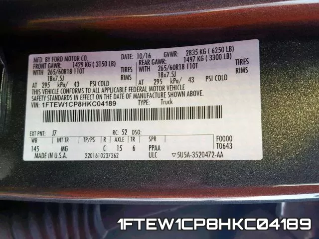 1FTEW1CP8HKC04189 фото 2