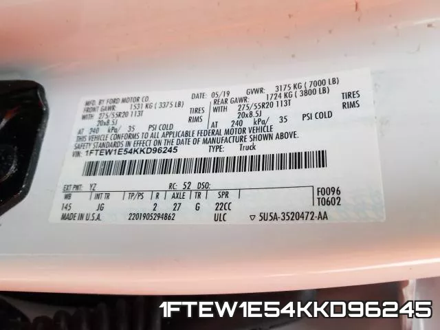 1FTEW1E54KKD96245 фото 2