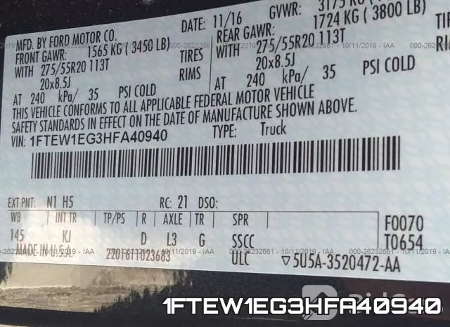 1FTEW1EG3HFA40940 фото 5