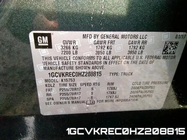 1GCVKREC0HZ208815 фото 2