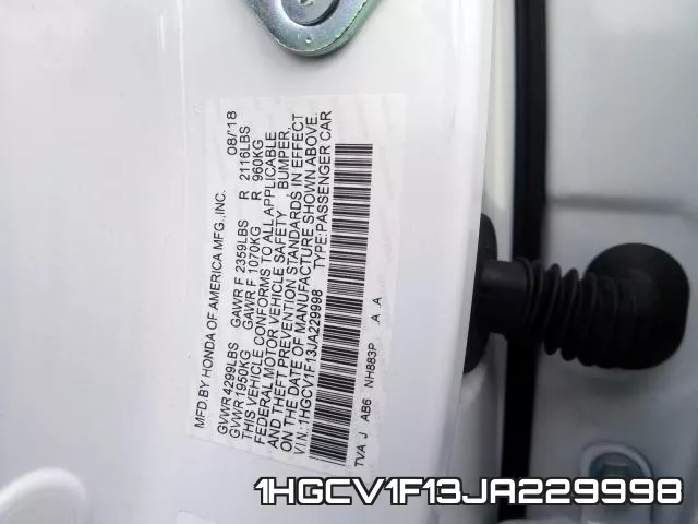 1HGCV1F13JA229998 фото 2