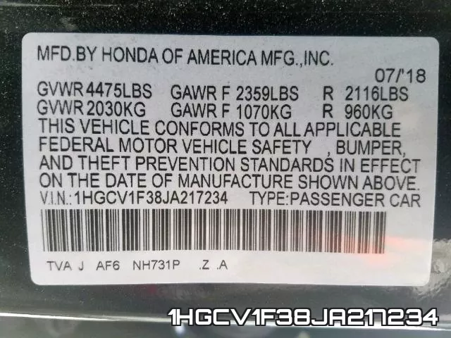 1HGCV1F38JA217234 фото 2