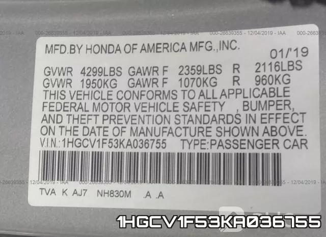 1HGCV1F53KA036755 фото 8