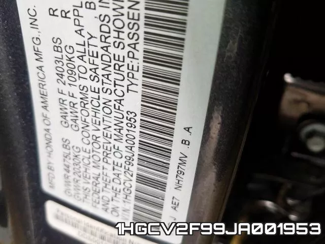 1HGCV2F99JA001953 фото 2
