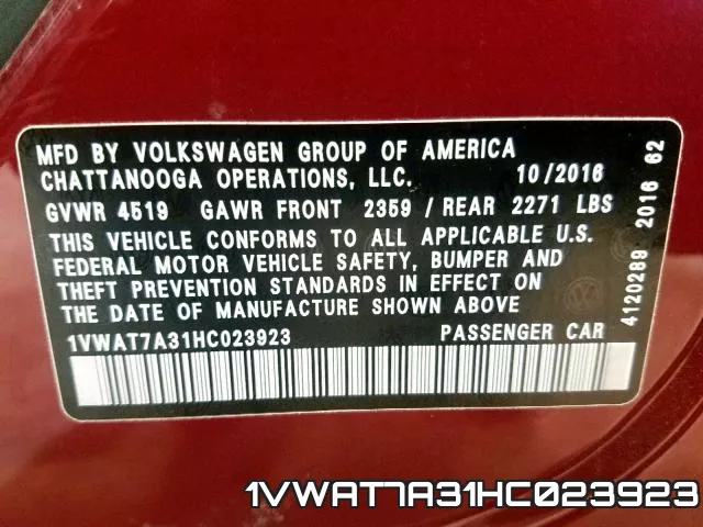1VWAT7A31HC023923 фото 2